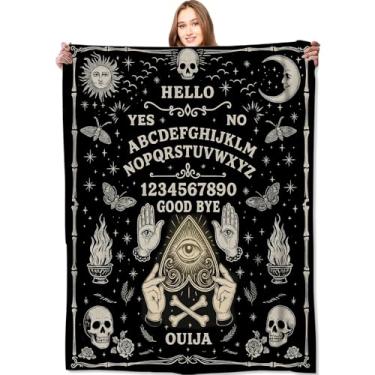 Imagem de VODRM Ouija Cobertor de Halloween Decoração de Natal Gótico Espírito Bruxa Presentes para Crianças Adultos Leve Lã Macia Sol Lua Esqueleto Caveira Cobertores de Bruxa para Decoração Assustadora de