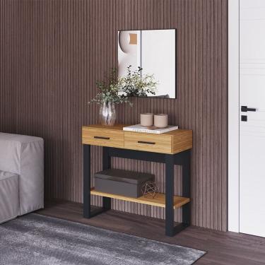 Imagem de Aparador Estilo Industrial em MDF com 02 Gavetas e Prateleira F31 Freijó Preto Fosco Dalla Costa