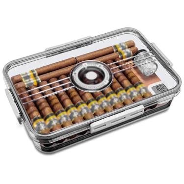 Imagem de ZzleoyuUUs-12 Caixa de charutos portátil selada para charutos umidificador prateleira de madeira de cedro multifuncional com higrômetro PP capacidade de material 100 peças CLA-23B0001a Caixa de