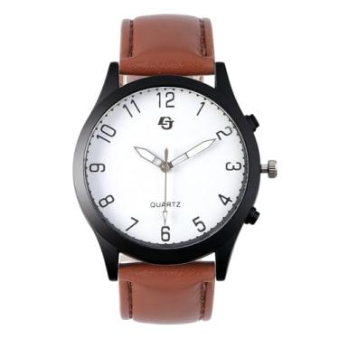 Imagem de Top Plaza Relógio analógico masculino de quartzo com pulseira de couro fácil de ler, Marrom, M
