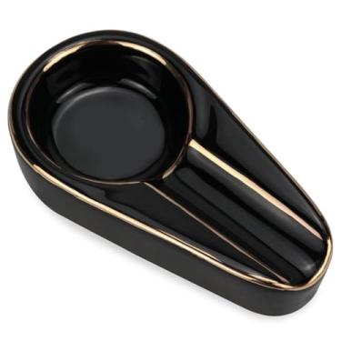 Imagem de Cinzeiro de charuto, cinzeiro de cerâmica único com suporte de charuto, bandeja de cinzeiro leve e portátil para interior, exterior, escritório, pátio, preto, cinzeiros para exterior