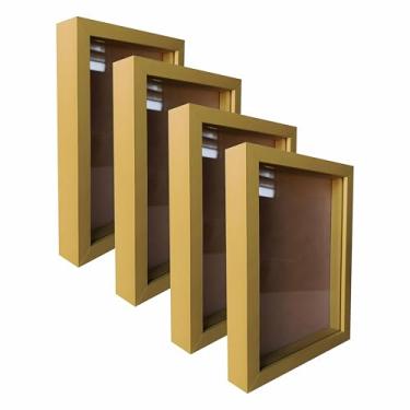 Imagem de KIAGA, Kit 4 Molduras Caixa Alta Revestida com Vidro para Quadros Quilling e Scrapbook - 10x15cm - 1,5x3 Cor:DOURADO;Tamanho:10