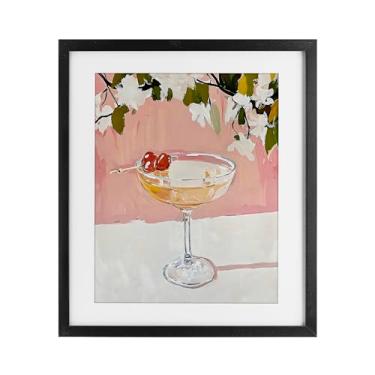 Imagem de Stupell Industries Coquetel rosa com flores de maçã impressão emoldurada preta sob vidro design por Riley B, 16 x 13