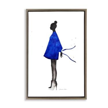 Imagem de Stupell Industries Arte de parede em tela flutuante emoldurada marrom silhueta de vestido azul de Simone Elum, 63 x 43 cm