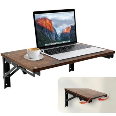 Imagem de GHWMYD Prateleira dobrável montada na parede para espaços pequenos, mesa de parede de madeira rústica para decoração de sala de estar e quarto, mesa dobrável flutuante para escritório em casa