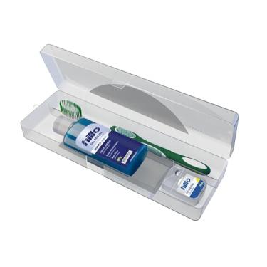 Imagem de Estojo com Kit Viagem Hillo, Gel Dental Menta 60g, Fio Dental Hillo 25 Metros e Escova de Dente de Viagem