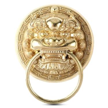 Imagem de Aldrava de porta retrô dourada de latão chinês puxador de móveis de metal para casa apartamentos jardim cerca armário decoração acessório