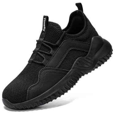 Imagem de Tinefiy Sapatos femininos com bico de aço, leve, com amortecimento de ar, confortável, antiderrapante, indestrutível, à prova de perfuração, tênis de trabalho, 19black-019, 40