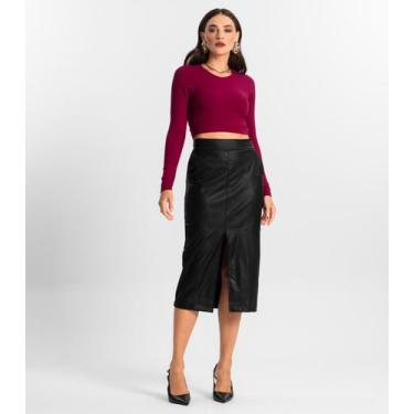 Imagem de Saia Sintética Feminina Midi Endless Preto, GG, Preto