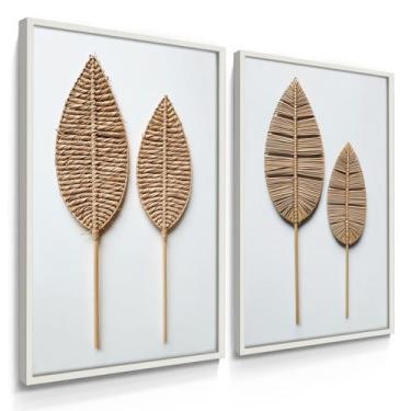Imagem de Quadro Decorativo Dupla De Parede Folhagem Palha Trançada Para Sala 70
