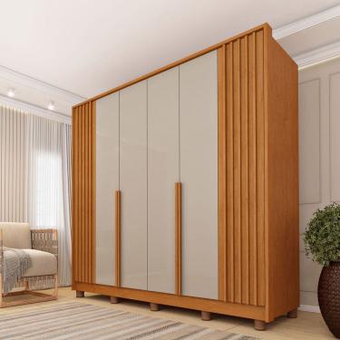 Imagem de Guarda-Roupa Casal Taiwan 6 Portas 4 Gavetas Ripado Cinamomo/Off White - Pnr Móveis