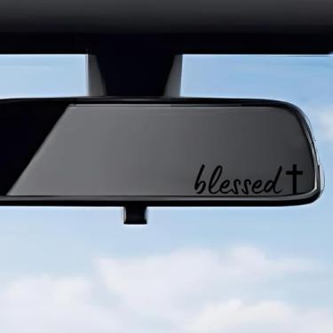 Imagem de Blessed and Cross Christian Adesivo de PVC com glitter autoadesivo para carros, caminhões, motocicletas adesivo decorativo (preto)