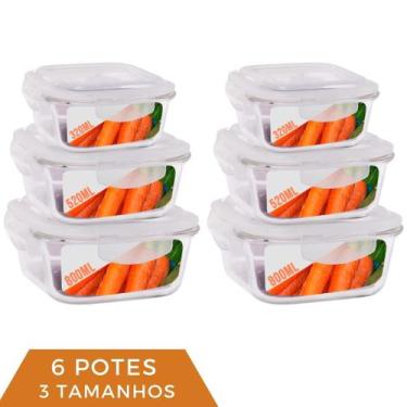 Imagem de Jogo 6 Pote de Vidro Hermético Marmita Kit Quadra 3 Tamanhos - QUALITY