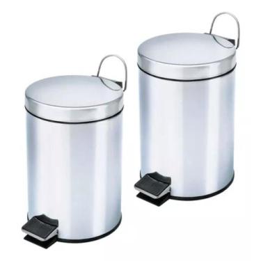 Imagem de Kit 2 Lixeiras Inox Pedal Balde Interno Fechamento Suave 5L - Member's