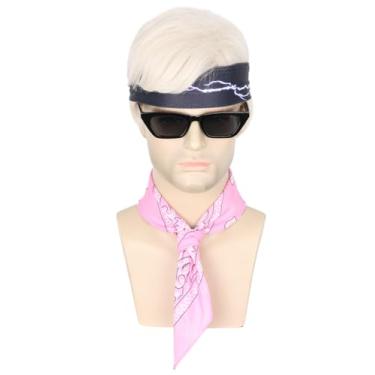 Imagem de Topcosplay Peruca masculina loira com óculos bandana faixa curta masculina perucas masculinas