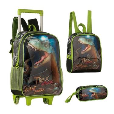 Imagem de Mochila Rodinhas Dinossauro+Estojo+Lancheira Escolar Menino - Clio Sty