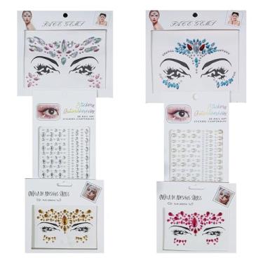 Imagem de Adesivo Autocolante para Rosto e Olhos: Strass Colorido Stickers Face Jewels Carnaval e Festas - 3 Cartelas Sortidas