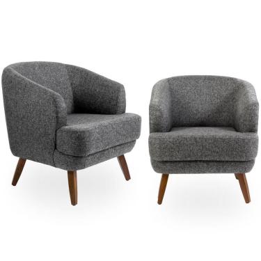 Imagem de Kit 02 Poltronas Decorativas Com Pés De Madeira Tamara D02 Linho Chumbo D-469 - Lyam Decor