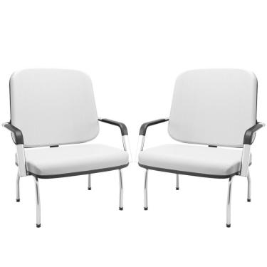 Imagem de Kit 02 Cadeiras De Escritório Recepção Com Braço Fixa Cromada Magno P03 Vinil Branco - Lyam Decor