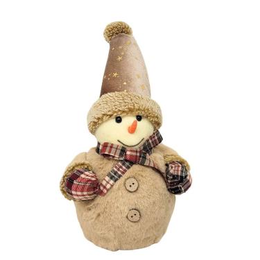 Imagem de Boneco de Neve Decorativo Natal Pelúcia Marrom Claro Gravata e Luvas Xadrez 30cm - Master Christmas
