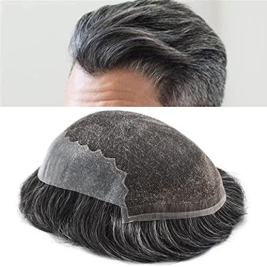 Imagem de Toupee para homens Sistema de substituição de cabelo humano renda transparente pele de poliéster masculina peruca sistemas de cabelo de renda natural para homens 7X9#1B50 preto + 50% cinza 120%