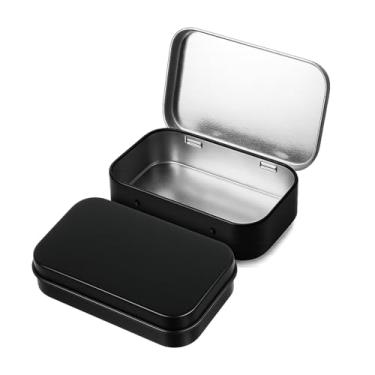Imagem de Aysatogc Pacote com 2 caixas de lata, caixa de lata vazia retangular de metal, recipientes com dobradiça, mini kit de recipientes de armazenamento pequeno portátil com tampa para armazenamento