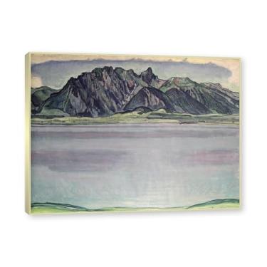 Imagem de Moldura champanhe. Imagem natureza em tela, (lago de Thun 09) de Ferdinand Hodler, reprodução de quadros, quadro de arte de parede de tela para casa. 60x80cm