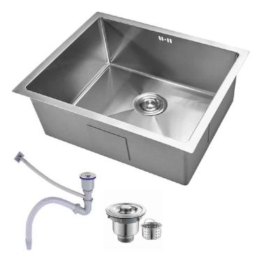 Imagem de Cuba Gourmet Pia Inox Quadrada Cozinha Luxo 60x45 Com Acessórios Cinza