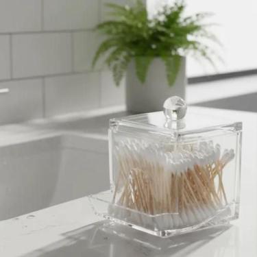 Imagem de Dispenser Para Hastes de Algodão com Tampa Higiene Banheiro Quarto Cos