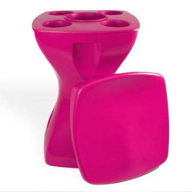 Imagem de Banqueta Petisqueira Rosa Multiuso Design Moderno Mesa Lateral Apoio D