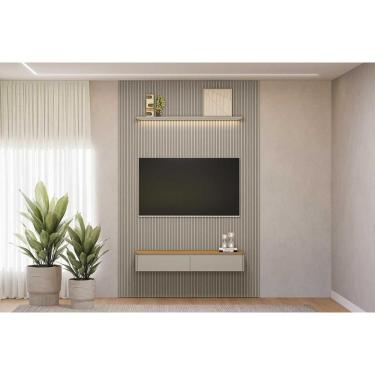 Imagem de Home P/ Tv Até 75 Pol Modular 1.8 Ripado C/ 2 Portas 1 Prat. 180x250cm Tauari/gris Fosco - Linea Brasil