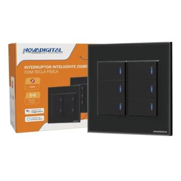 Imagem de Interruptor Inteligente Zigbee Novadigital 6 Botões Teclas Físicas 4x4 Tuya Smart Life Compatível com Alexa e Google Home 110V 220V Bivolt Preto