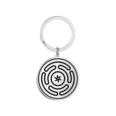 Imagem de EUEAVAN Colar de Hecate para homens, pingente de roda de Hecate, roda de deusa tripla, amuleto pagão, joias wiccanas, presentes femininos, Medium, Aço inoxidável, Sem Pedra Preciosa