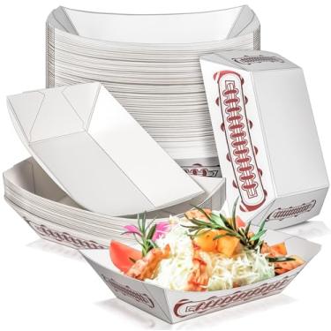 Imagem de MotBach Pacote com 50 bandejas de papel para barco, 900 g, decorações de futebol, lembrancinhas de festa, bandeja descartável para servir comida kraft, tigela para lanche, pipoca, sanduíche