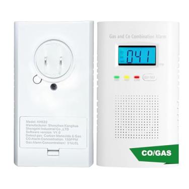 Imagem de Detector de combinação de gás e monóxido de carbono | Alarme de CO e detector de combustível de gás natural | Display digital, bateria reserva, fácil instalação | para monitoramento de segurança de
