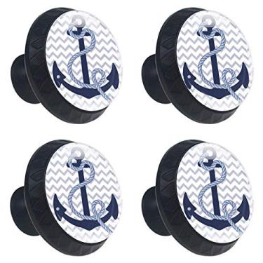Imagem de 4 maçanetas de armário de âncora náutica de 35 mm puxadores redondos de gaveta de vidro de cristal com parafusos para casa, escritório, cozinha, armário de banheiro, cômoda e armário (3,5 cm)