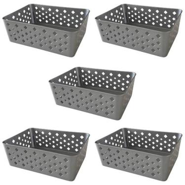 Imagem de Kit 5 Cestos Multiuso Organizador Empilhável Gaveta 19x14x6 - Trioplas