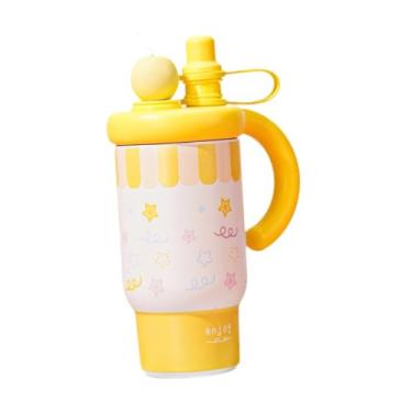 Imagem de Generic Copo térmico portátil de aço inoxidável com tampa de canudo de 800 ml à prova de vazamentos para carro, escritório, viagem, academia e acampamento, Estrela Amarela