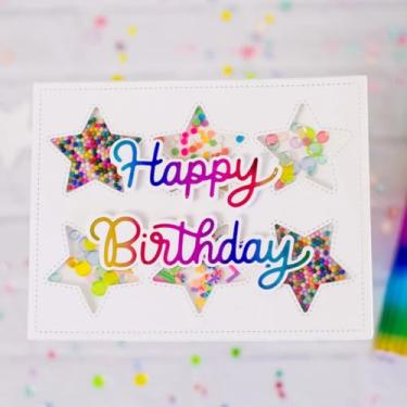 Imagem de Annchaos Matrizes de corte de metal, faça você mesmo, estêncil em relevo, molde para fazer cartões, álbum de fotos, artes e artesanato (feliz aniversário - 9,5 x 5,9 cm)