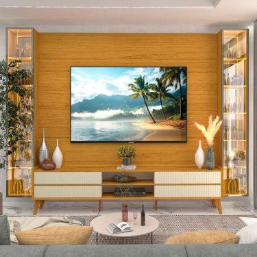 Imagem de Rack com Painel para Tv 84 Polegadas com Led 4 Gavetas 2 Portas 293cm 100% Mdf Luminare/magnífico Naturale/Off White