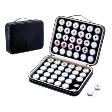 Imagem de NBEADS Caixa de exibição de joias com 60 peças, pequenos recipientes redondos de plástico com esponja branca e preta dentro do pote de armazenamento de pedras preciosas de diamante para joias e