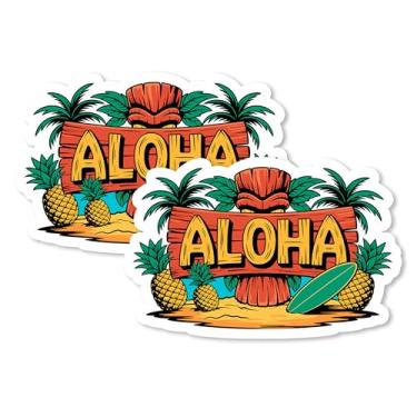 Imagem de Aloha Magnet 10 cm Pacote com 2 unidades havaianas férias na praia tropical - Ímãs decorativos de vinil forte para armário de geladeira cozinha escritório - fofa divertida estética legal durável e