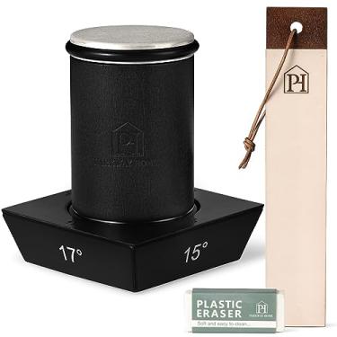 Imagem de Afiador de rolo preto para facas de couro – Kit de afiador de facas com ângulos de 15, 17, 20 e 22 graus – Suporte de sistema de afiação de facas de rolo, suporte e borracha