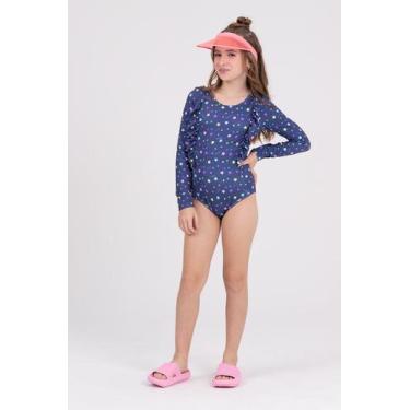 Imagem de Maiô Infantil Manga Longa UV 50+ Details Suplex Marinho - Vida Costeir