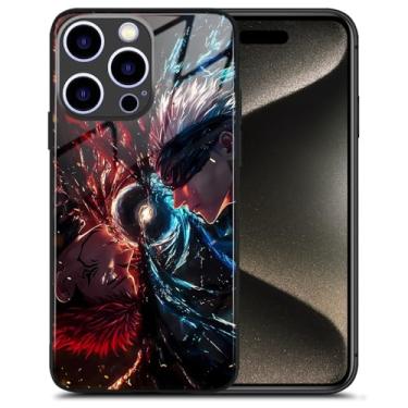 Imagem de Sukuna vs. Satoru JJK Anime Capa de telefone de vidro temperado - Capa protetora brilhante com design exclusivo de mangá para iPhone 14 Pro Max