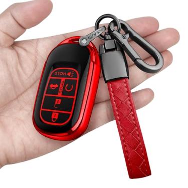 Imagem de Sindeda Capa para Honda Key Fob com chaveiro capa macia de proteção total compatível com Civic Accord HR-V Pilot CR-V 2022-2025 (vermelho, 5 botões)