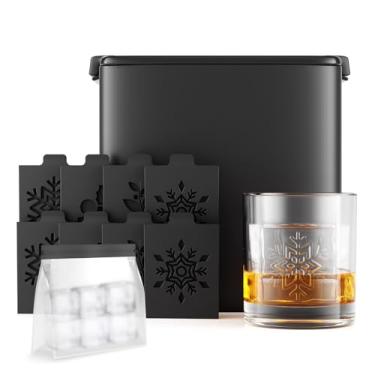 Imagem de Samuelworld Máquina de cubos de gelo transparente com inserções de silicone: 4 cubos de gelo transparentes extra grandes de 5 cm para uísque, molde de cubo de gelo de cristal atualizado 2025 com