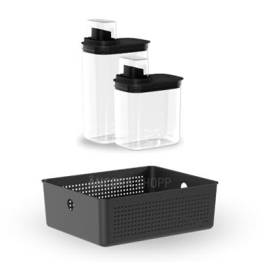 Imagem de Kit Lavanderia Dispenser 1,5L e 2,3L + Cesto 5,4L Cesto Organizador Porta Sabão Líquido Pó Amaciante (PRETO)
