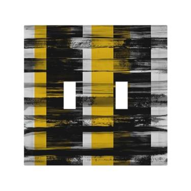 Imagem de Placa de parede com interruptor duplo abstrato amarelo preto cinza branco decorativo 2 gangs tampa para tomada de tomada elétrica