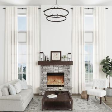 Imagem de Cortinas de linho branco bege 580 cm de comprimento para sala de estar quarto 1 painel traseira aba privacidade semitransparente Boho Farmhouse cortina de janela com filtro de luz 560 cm de